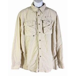 Natural Gear Fishing Shirt Mens XL Khaki Long Sleeve Vented Utility
